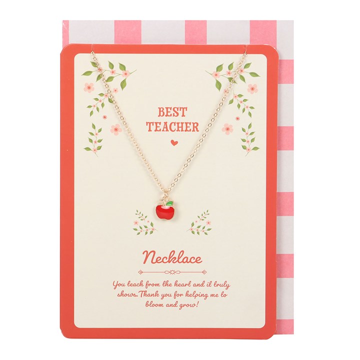 Best Teacher Apple Necklace on Greeting Card 🍎