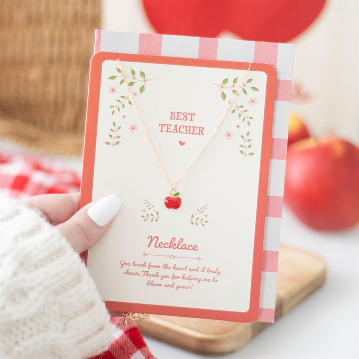 Best Teacher Apple Necklace on Greeting Card 🍎