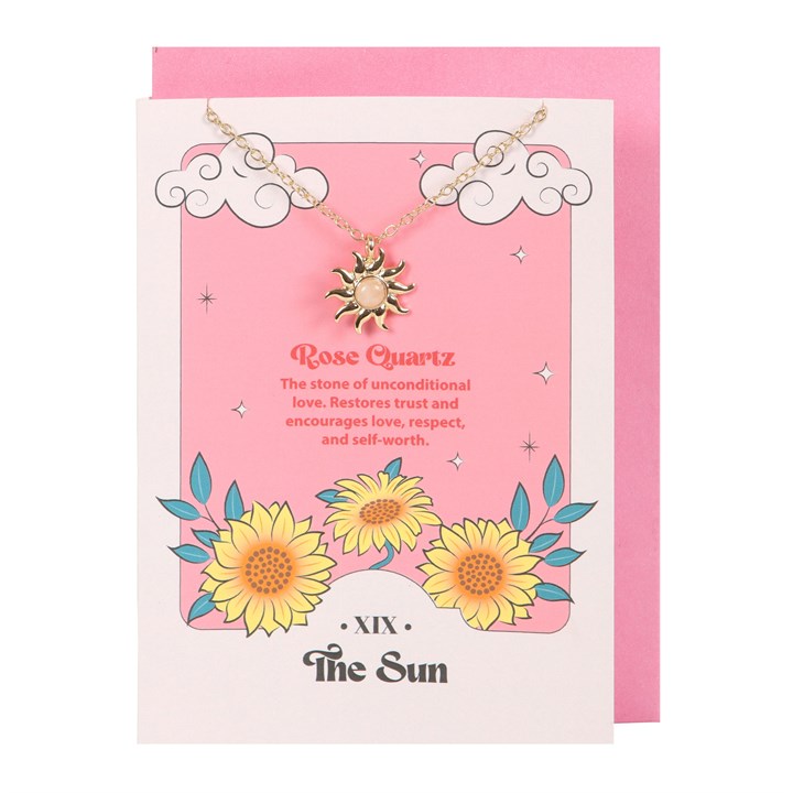 The Sun Celestial Rose Quartz Necklace Card 🔆