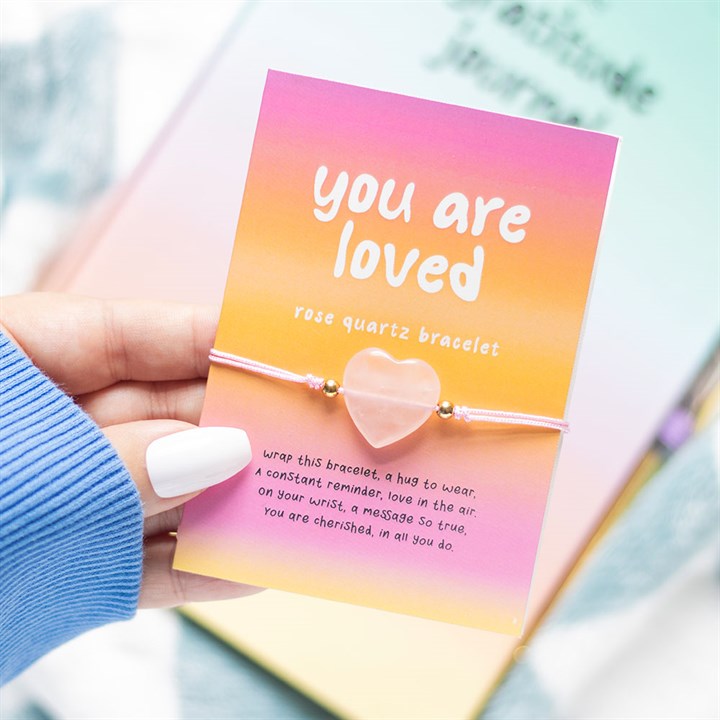 You Are Loved Rose Quartz Crystal Heart Bracelet 🩷