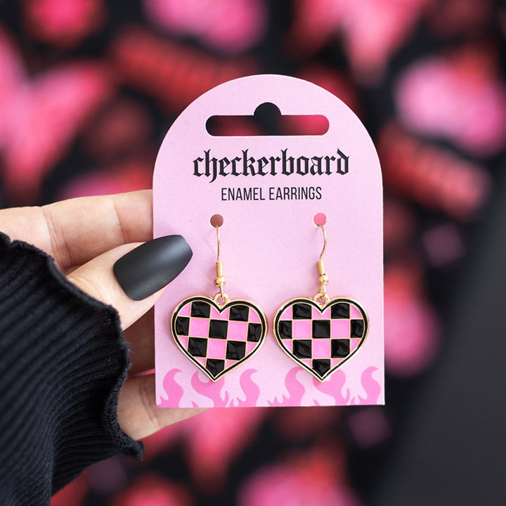 Checkerboard Heart Earrings 🩷🖤
