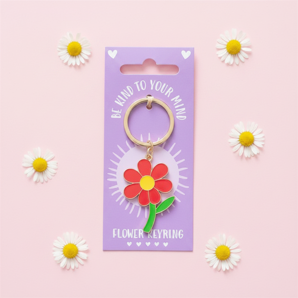 Be Kind to Your Mind Flower Keyring - Close Up