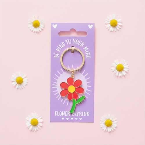 Be Kind to Your Mind Flower Keyring - Close Up