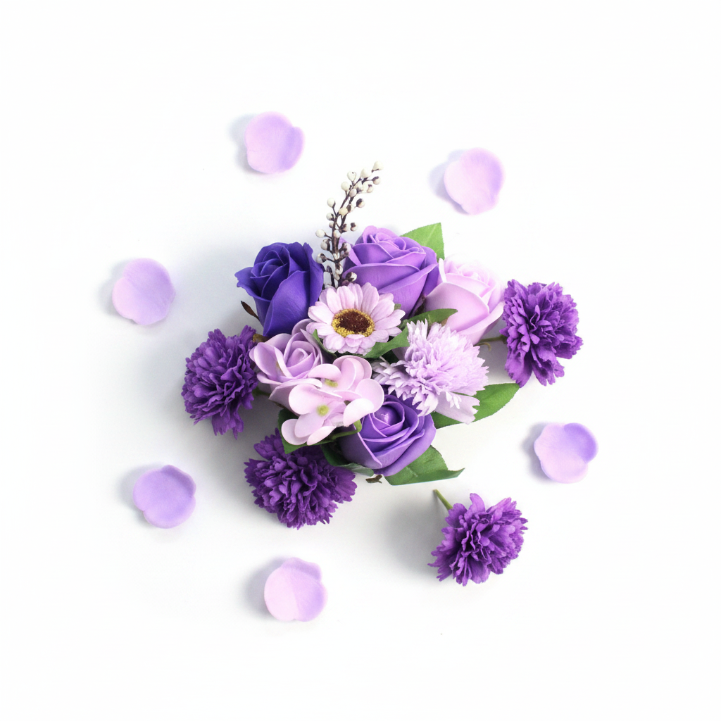 Purple Soap Flowers Flat Lay