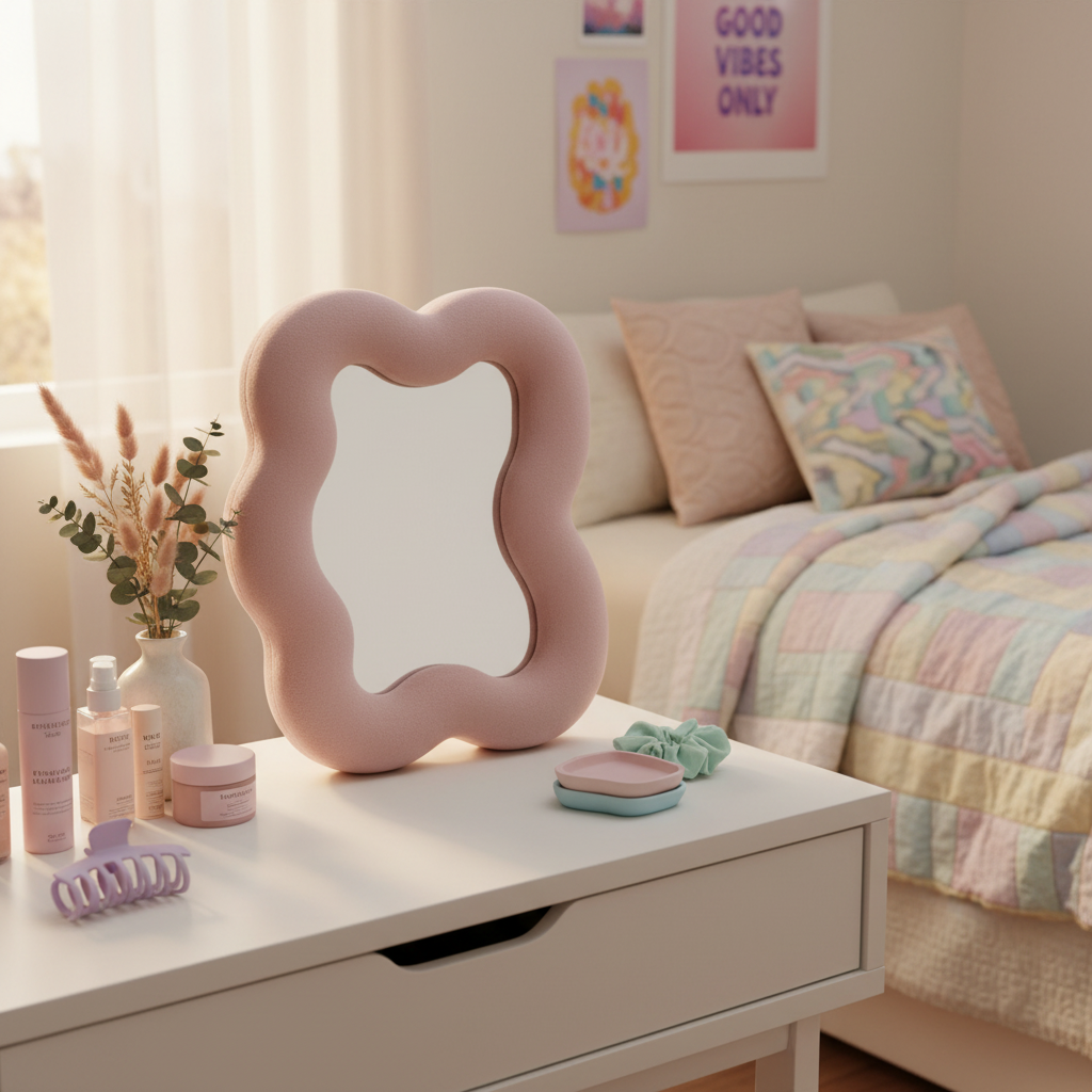 Square Pebble Rose Blush Mirror - Teen Lifestyle