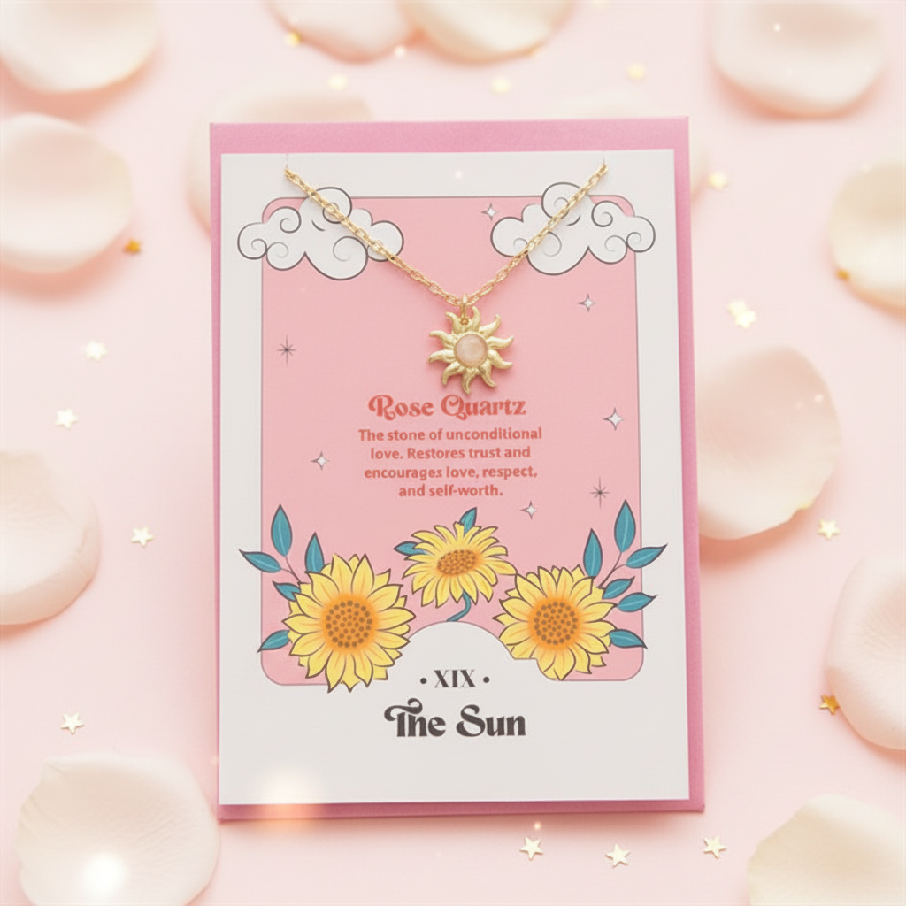 The Sun Celestial Rose Quartz Necklace - Pink Coquette