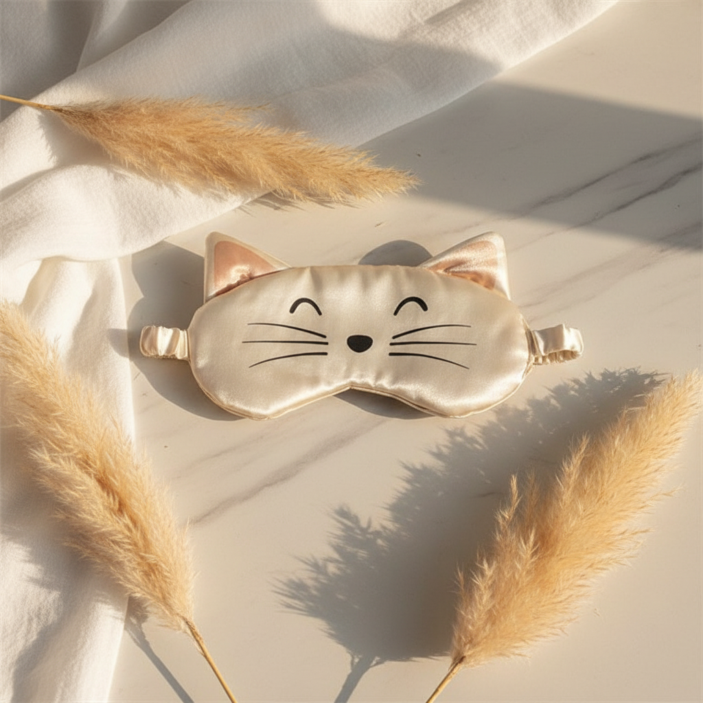 White Cat Face Satin Eye Mask - Editorial